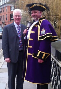 Chris Brown in new RBWM town crier livery with tailor David Coulthard